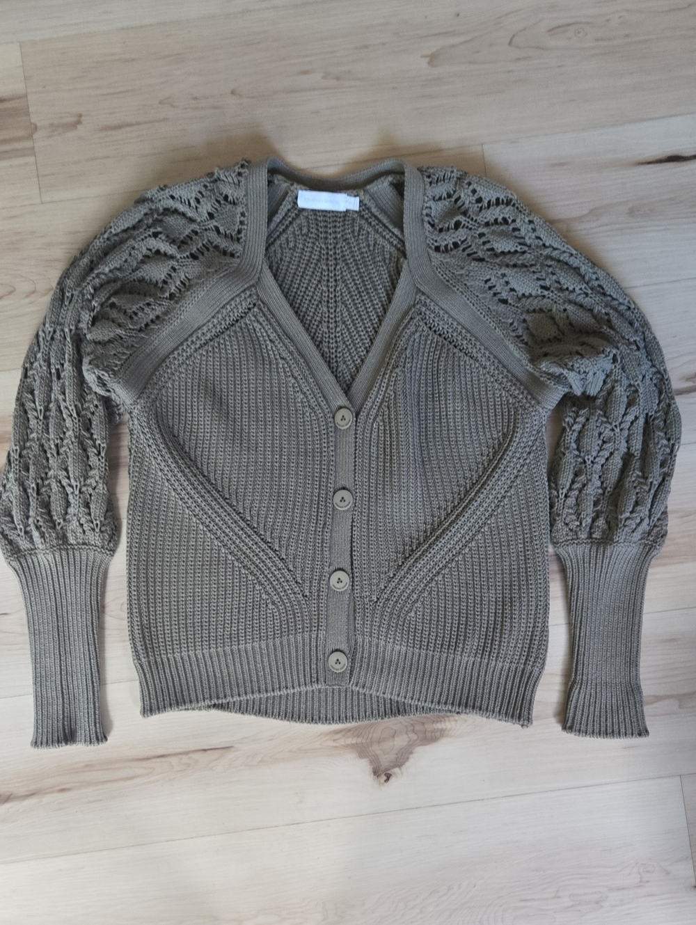 Jonathan Shimkhai Adeline Contrast-Knit Cardigan, Olive Green, Size Size Small